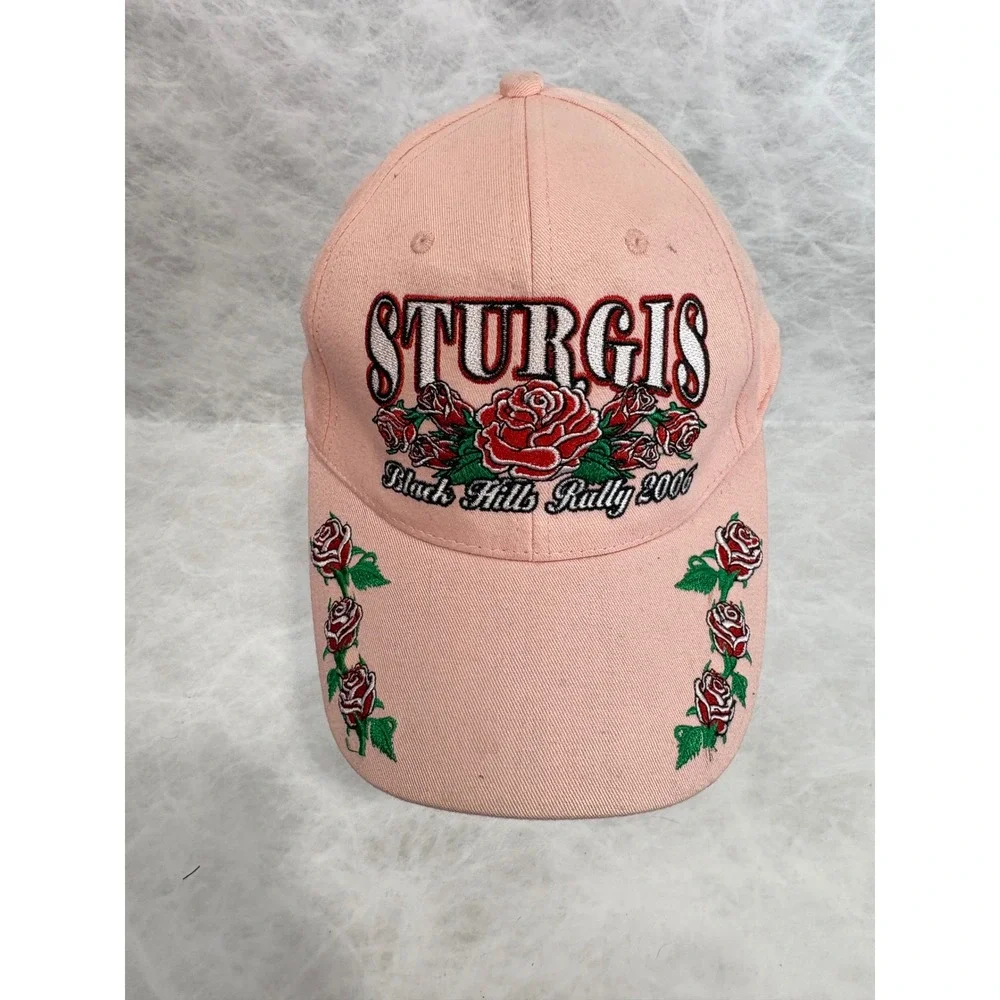Hot Leathers Sturgis Black Hills Rally 2006 Hat Pink Rose Embroidered Biker‎ Cap